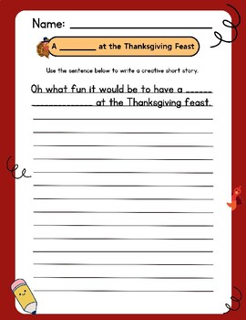 Preview of Creative Short Story Writing Prompt A ____ at the Thanksgiving Feast FUN Turkey