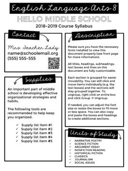Visual Syllabus Template Pack #3 Creative Editable by Hello Teacher