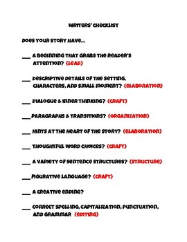 checklist for creative writing
