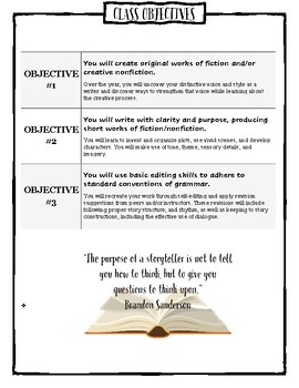 Preview of Creative Writing Course Objectives, Rubric, and Assignment Evaluation Form
