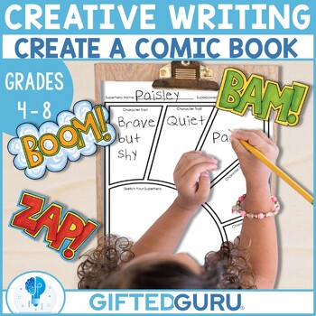 Preview of Creative Writing Create a Comic Book Hero Activities 4th 5th 6th 7th 8th