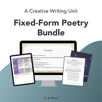 Preview of Creative Writing Fixed-Form Poetry Bundle | Slideshow lessons & rubrics included