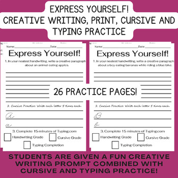 Preview of Creative Writing Paragraphs, Cursive, Typing & Handwriting Practice Worksheets