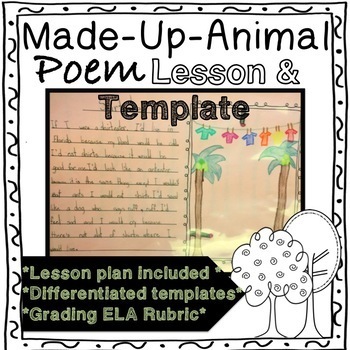 Preview of Creative Writing Poetry Made Up Animal Templates & Rubric | Senses Poem