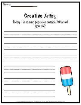 Creative Writing Prompts on Handwriting Paper by The Pineapple Kids