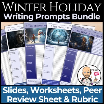 Preview of Creative Writing Prompts Bundle - CHRISTMAS | Slides, Worksheets, Rubric & More