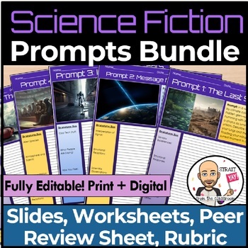 Preview of Creative Writing Prompts Bundle - SCI-FI | Slides, Worksheets, Rubric & More