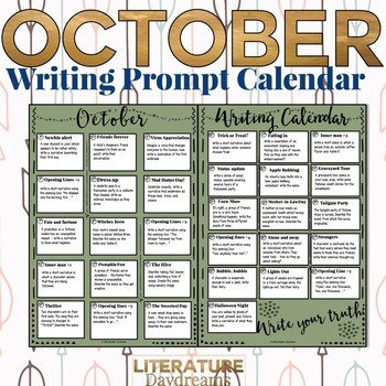 Creative Writing Prompts for October by Literature Daydreams | TpT