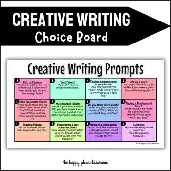 Creative Writing Prompts Choice Board by The Happy Place Classroom