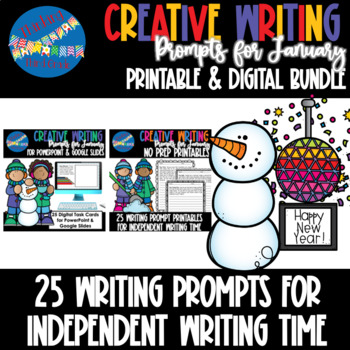 Creative Writing Prompts January | Printables AND Digital Bundle