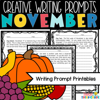 Creative Writing Prompts November | No Prep Printables | Prewriting and ...