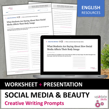 Preview of Creative Writing Prompts | Social Media and Body Image (worksheet+presentation)