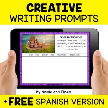 Preview of Digital Creative Writing Prompts for Google Classroom + FREE Spanish Version