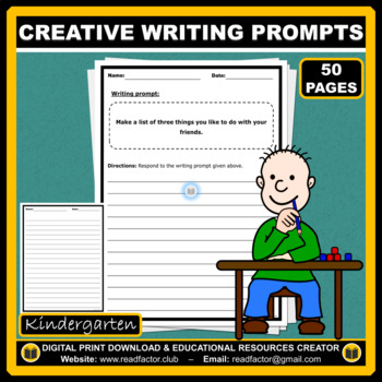 Preview of Creative Writing Prompts for Kindergarten - 50 Worksheets