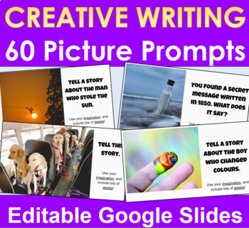 Preview of Creative Writing Prompts with 60 Pictures | Distance Learning | Google Slides