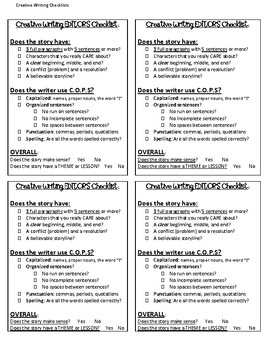 Preview of Creative Writing - Student Peer/Self Editing Checklist and Rubric