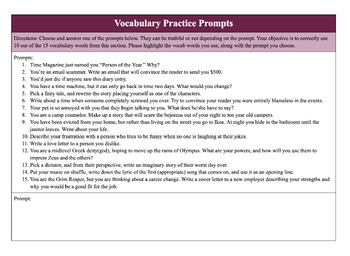 Preview of Creative Writing: Vocabulary Practice