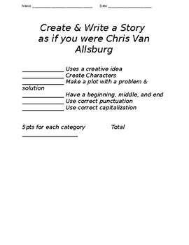 Preview of Creative Writing as Chris Van Allsburg Rubric