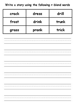 Preview of Creative Writing on Primary Lines with R-Blend Word Bank (Free Digital Download)