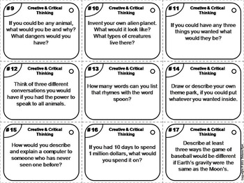 Creative and Critical Thinking Task Cards Activity by Science Spot