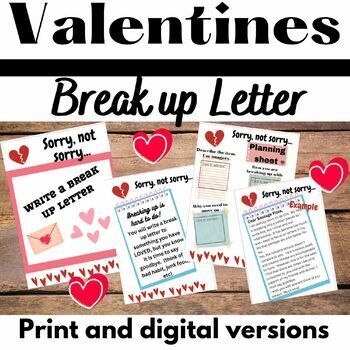 Preview of Creative writing- Break Up Letter- Great for Valentine's Day!