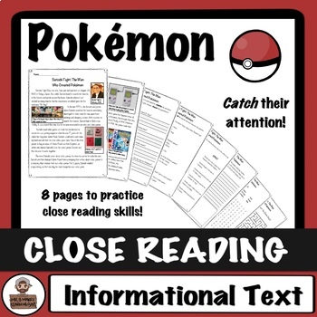 Preview of Pokémon Close Read and Worksheets/Activities - Satoshi Tajiri Creator of Pokémon