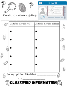 Preview of Creature Investigation- Opinion Writing and Research Handout