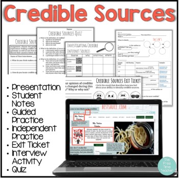 Preview of Credible Sources / Reliable Sources Lesson Activities, Assessment