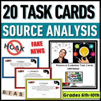 Preview of Credible Sources and Research Skills Task Cards | Source Evaluation Activities