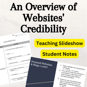 Preview of Credible Websites Lecture & Student Notes
