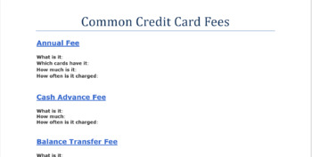 Preview of Credit Card Fees Research Activity with Answer Key