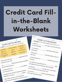 Credit Card Vocabulary Fill-in-the-blank Worksheets / NO PREP