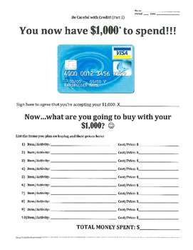 Preview of Credit (Part 1 of 8) - How will you spend $1,000?