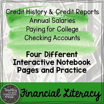 Preview of Credit Reports, Checking Accounts, Paying for College, Salaries Math Notebook