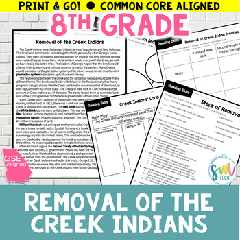 Preview of Muscogee Creek Indians Removal from Georgia - Reading SS8H4, SS8H4d GSE & CCSS