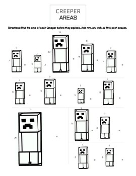 Preview of Creeper Areas (4th and 5th Grade Minecraft Math Worksheet)