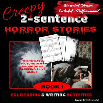 Preview of 2 Sentence Horror Stories | ESL Newcomer Activity | Halloween | Book 1