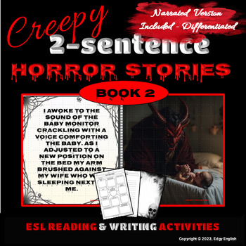 Preview of 2 Sentence Horror Stories | ESL Newcomer Activity | Halloween | Book 2