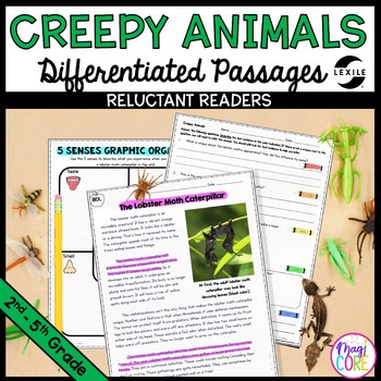 Preview of Creepy Animals Differentiated Close Reading Comprehension Passages Lexile Levels