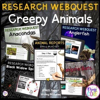 Preview of Creepy Animals Internet Research Webquest Activity Bundle -Report Writing Bonus