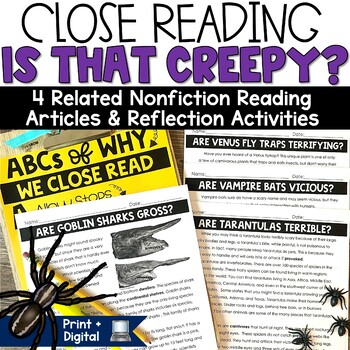 Preview of Creepy Animals Reading Passages Nonfiction Close Reading Strategy 3rd 4th Grade