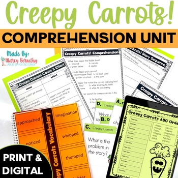 Preview of Creepy Carrots Book Reading Comprehension Activities - Vocabulary - Craft