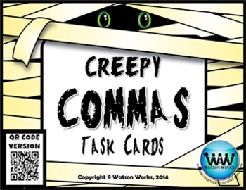 Preview of Creepy Commas Task Cards ~ QR Code Version
