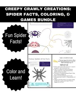 Preview of Creepy Crawly Creations: Spider Facts, Coloring, & Games Bundle Color and Learn!