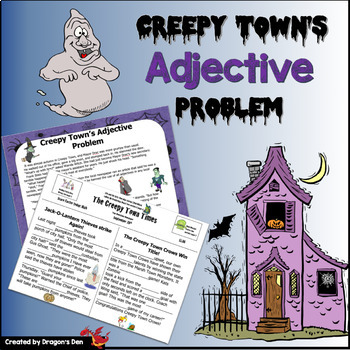 Preview of Creepy Town's Adjective Problem Plus TPT Easel