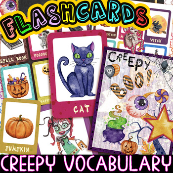 Preview of Creepy Vocabulary Flash Cards Montessori Materials Preschool Matching