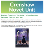 Crenshaw Unit: Reading Q's, Vocab, Reading Checks, Test fo