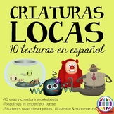Criaturas locas: imperfect tense in Spanish reading worksheets