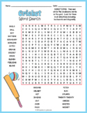 CRICKET Word Search Puzzle Worksheet Activity