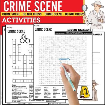 Preview of Crime Scene Vocabulary ACTIVITIES,Word Scramble,Crossword & Wordsearch